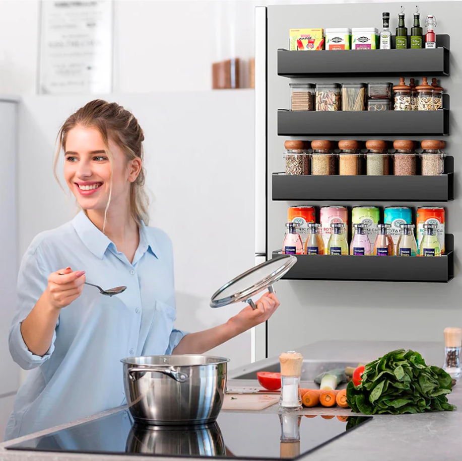 Set 4 Organizadores Magnéticos para Cocina – Especieros Multiuso para Refrigerador o Lavadora