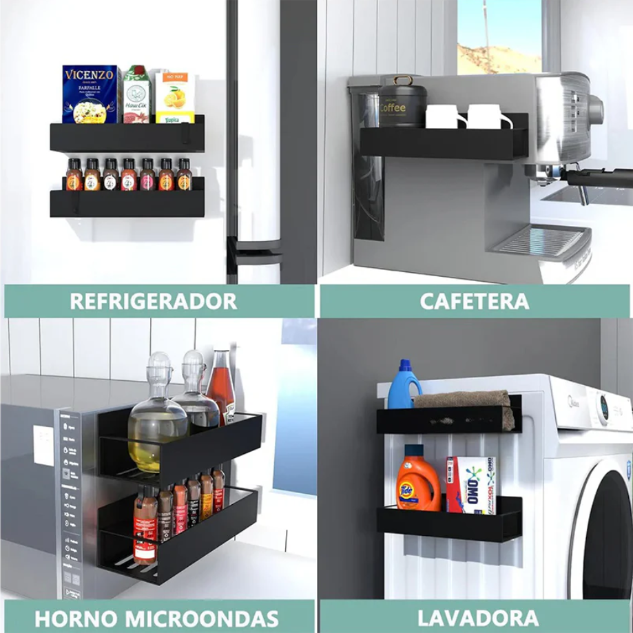 Set 4 Organizadores Magnéticos para Cocina – Especieros Multiuso para Refrigerador o Lavadora