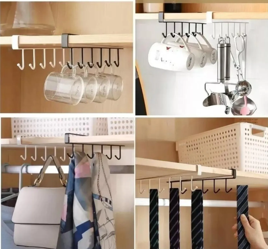 2x Soporte Metal Colgador De Tazas 6 Ganchos Cocina