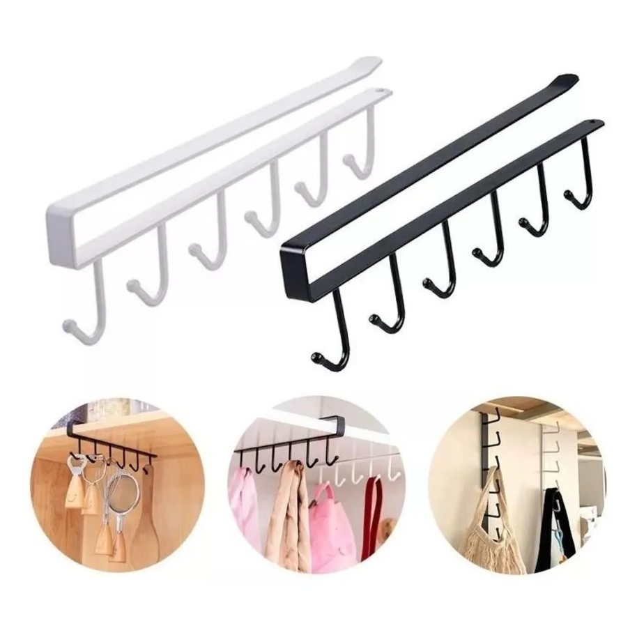 2x Soporte Metal Colgador De Tazas 6 Ganchos Cocina