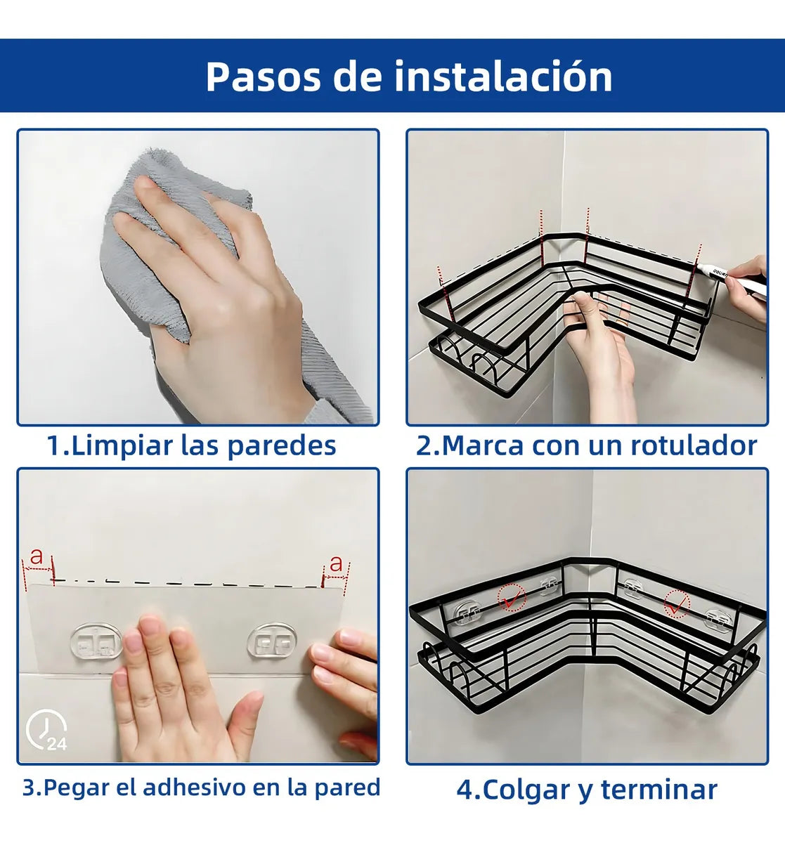 Set 2 Esquineros Inoxidables para Baño - Fáciles de Instalar, Sin Taladro